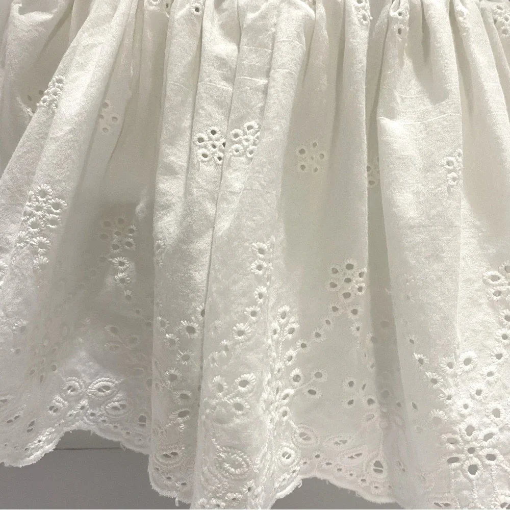Oshkosh B'gosh Baby Girl 18M Denim Overall Jumper Dress White Eyelet Lace Skirt